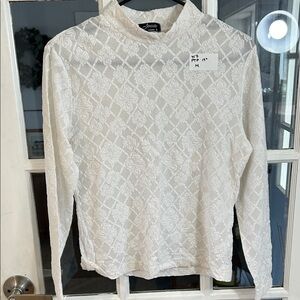 W7.   Jensato White Lace Long-Sleeve Mock Neck Top